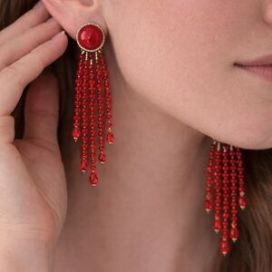 Chipita Vintage Red Crystal Chandelier Earrings | Pierced 3"